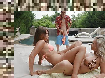 Hardcore FFM threesome by the pool with Tasty Stacey & Karina King
