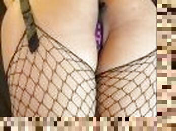 Girlfriend shows off fishnets Garters