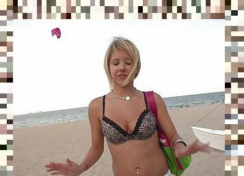 Alluring blonde teen with piercing and hot ass giving sensual blowjob before getting nailed outdoor