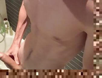 Solo jerk off in the vacation shower. Have to be silent.