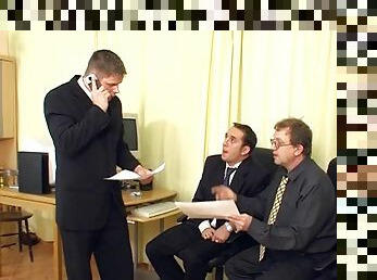 She is so desperate for a job she lets the office guys gangbang her