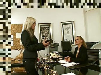 Adriana Russo and Dorothy Black play lesbian games in an office