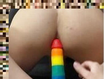 9 inch rainbow cock in my stepson's ass - strapon  pegging
