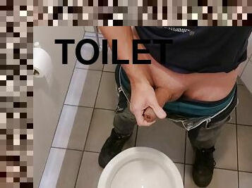 Horny at work: Jerk off and cum in the toilet at work. People came too