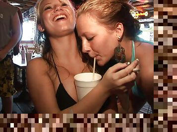 Drunken babes in sexy bikinis going completely wild together