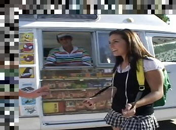 Coed in her school uniform gets a Popsicle and dick from the ice cream man