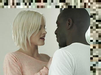 Sensual blonde has an interracial adventure with the black guy