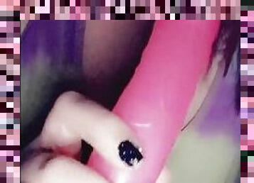 Fucking pink vibrating dildo and then sucking my cum off