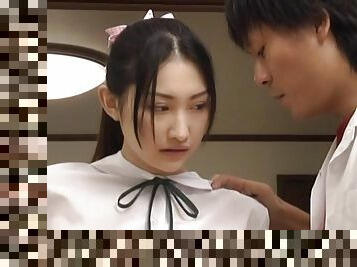 Blindfolded Japanese Azumi Mizushim sucks a dick in the dining room