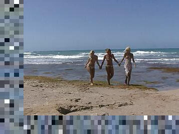 Boroka Bolls and her blonde friends love having lesbian fun on a beach