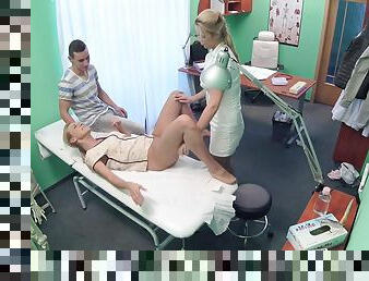Lucky patient has threesome sex with hot doctor and nurse combo