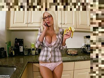 Sweet  Puma Swede blows and rides a dick in the kitchen