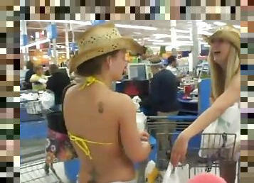 Bikini babes go to the store and play