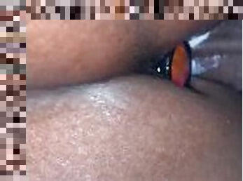 Close up creaming on my dick with plug in her ass