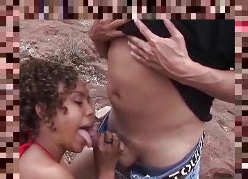 Skinny small tit african milf gets rough big cock outdoor fucked by a german safari tourist