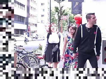 Asian FFM threesome with chubby Akihiko & Mikiko wearing high heels