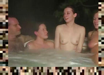Naked girls get naked on a winter day and piss on each other