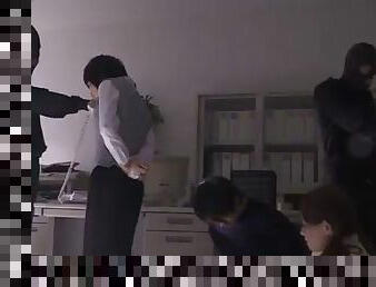 Seized Japanese girls get fucked by criminals in an office