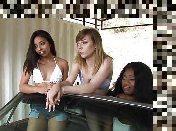 Jasmine Summers, Naiomi Mae, Ariel Skye and Camille Amore on spring break, and end up in bed together for hot lesbian orgy