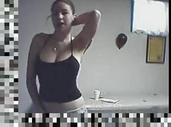 Busty girl flashing tits on cam