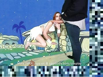 Cute Teen Cosplay As Wilma Flintstone Masturbates And Sucks Huge Cock