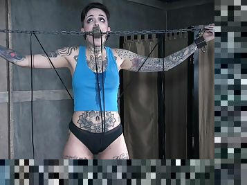 Tattooed punk slut Leigh Raven pussy abused while tied up and gagged