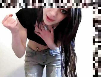 Teen girl on webcam in her jeans