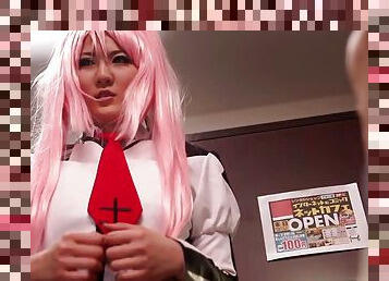 Busty Japanese bitch likes cosplay and having her pussy played with