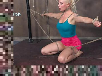 Rope bound blonde beauty with gorgeous big titties