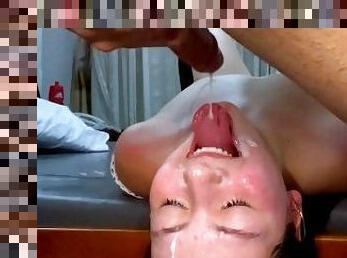 Beautiful tied up college girl gets her face fucked and gets a cumshot on her face?.