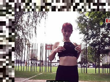 German redhead techno bitch teen fuck in public street