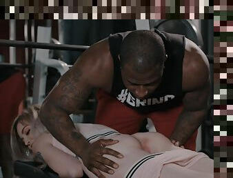 Black lover tries petite pussy at the gym in remarkable interracial