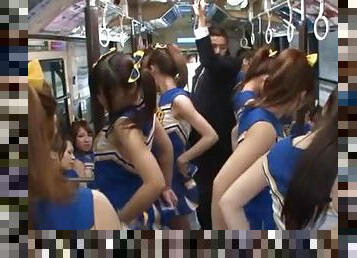 Crazy Japanese Fuck Fest in Public Bus with Hot Cheerleaders