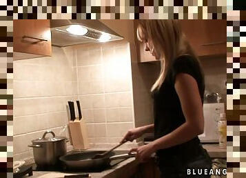 Lovely Blonde Blue Angel Is Also a Great Pasta Cook