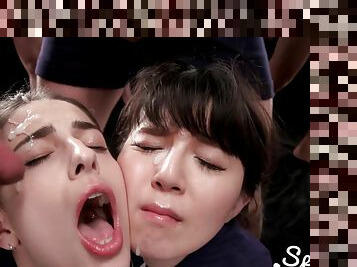 Kristen Scott & Mary's Sticky Bukkake Facial Group Orgy - Kristen scott Massive STicky cum on face