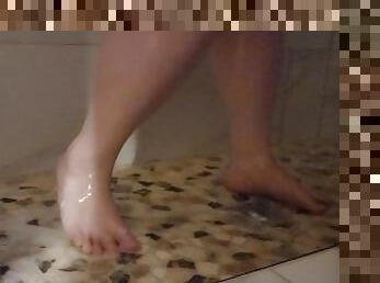 Cumshot on feet in shower!