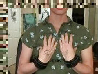 Horny handcuffed Tgirl cums