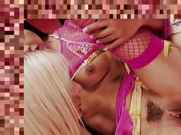 Skinny stripper gets joined by her boss and another girl for a steamy long threesome