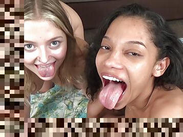 Interracial FFM threesome with cum in mouth ending for hotties