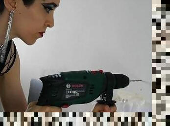 The goddess while fixing the shelf to the wall ASMR - drill trapano houseworks screw fetish femdom