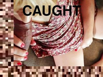 gets caught masturbating , now she has to help me cum on her heels