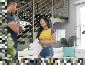 Kinky Asian chick Lulu Chu drops her shorts to be fucked hard