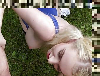 Cum eating blonde slut pigtails get her favorite treat