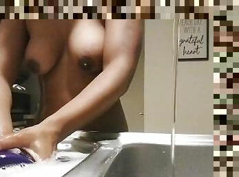 Young Ebony Babysitter Doing Chores Naked