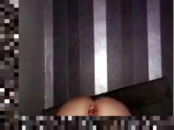 Young sissy bent over playing with her dildo and buttplug she needs cock