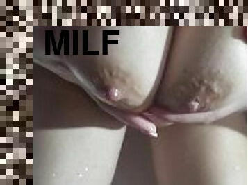 HOT Blonde Milf sucks my cock in the shower - cumming on boobs