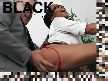 Black office slut Kira Noir gets fucked at her work place