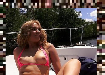 Slutty bikini babe Kendall gets her wet pussy smashed on the boat