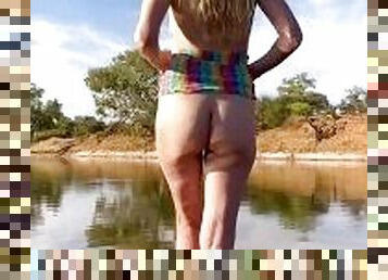 Aussie milf outdoor river striptease