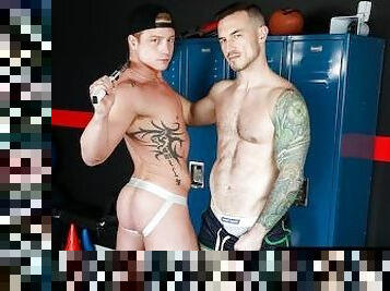 Tatted Stud Rams Beefy Jock In Locker Room - Derek Kage, Logan Aarons - NextDoorStudios